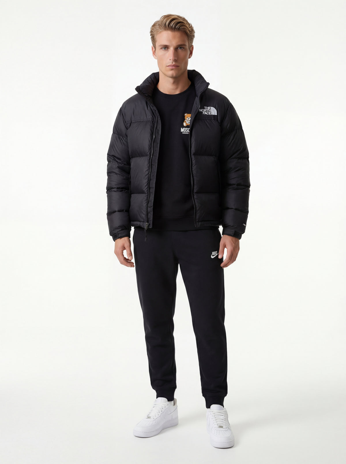 CW2288 111 Air + Moschino Felpa Uomo + Nike Pantaloni Tuta + The North Face Giubbino U - 01