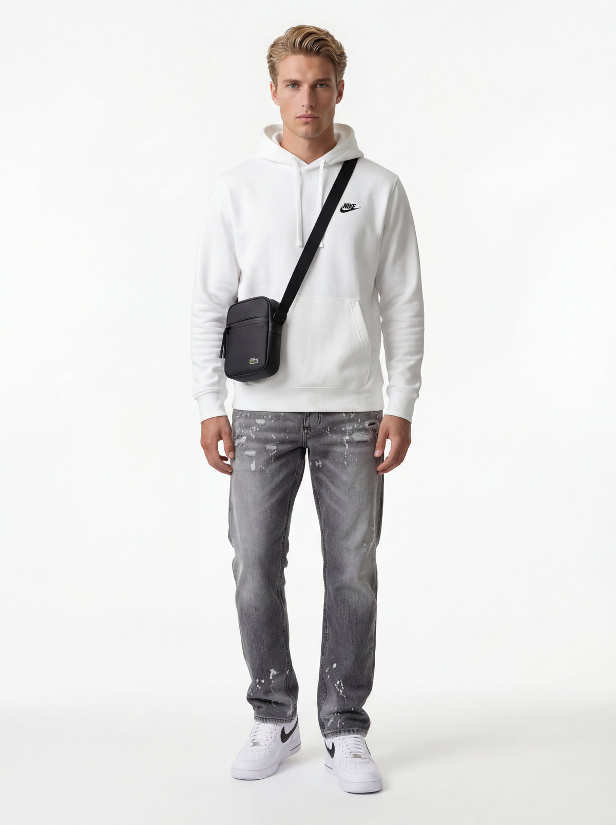 FV5948 101 Air + Nike Felpa Con + Jeans Soldier Baggy + Lacoste Tracolla - 01