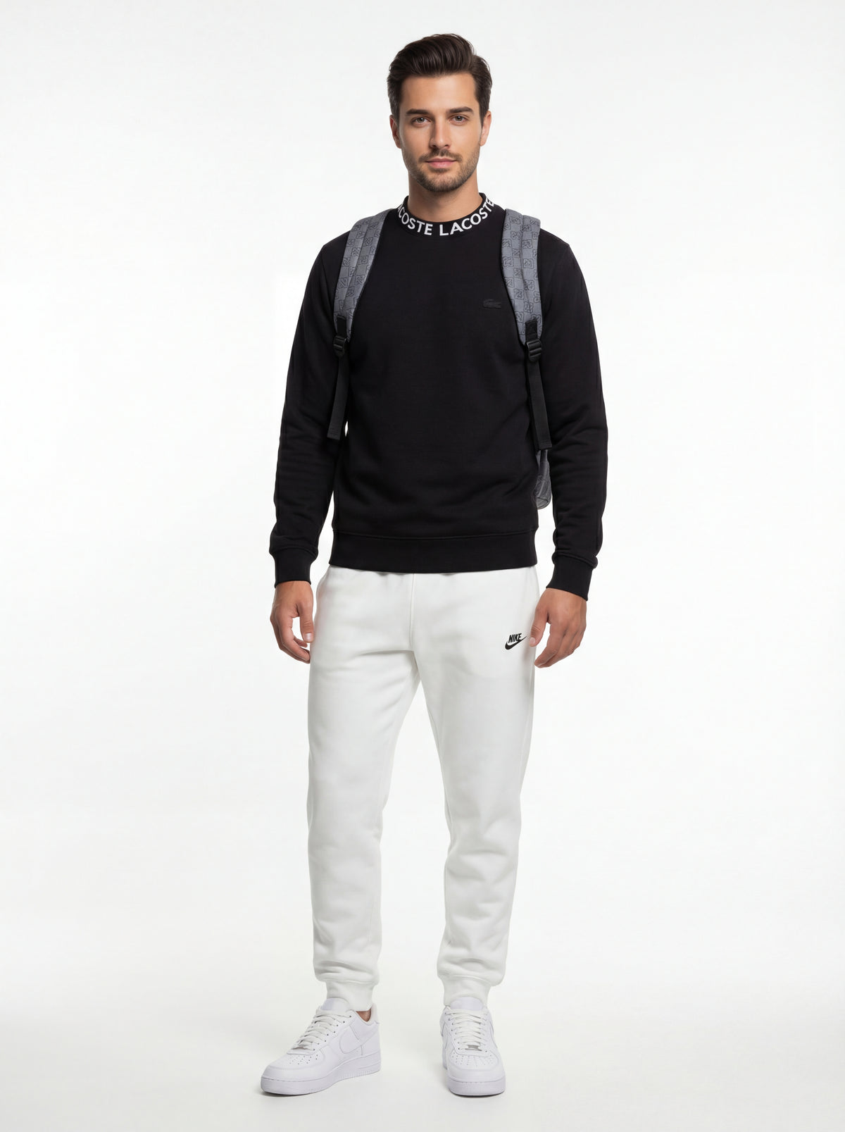 CW2288 111 Air + Lacoste Felpa + Nike Pantaloni Tuta + Jordan Zaino - 01